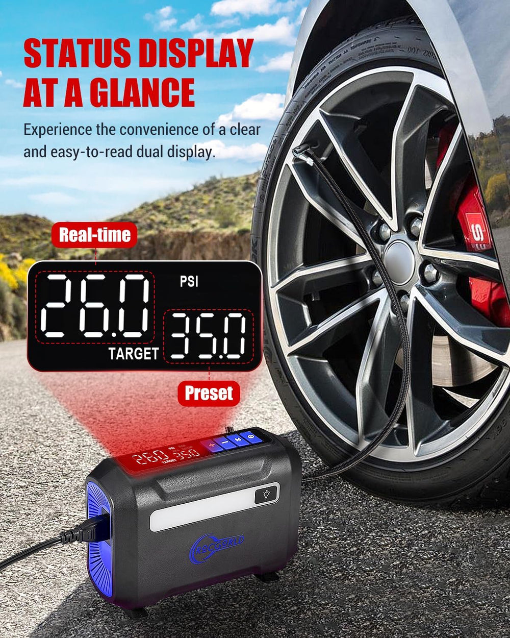 ROCGORLD R8 Tire Inflator Portable Air Compressor, DC 12V Air Compressor Port...