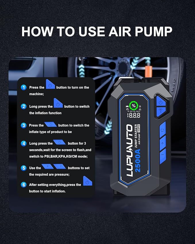 2500A Portable Jump Starter, Car Battery Jump Starter