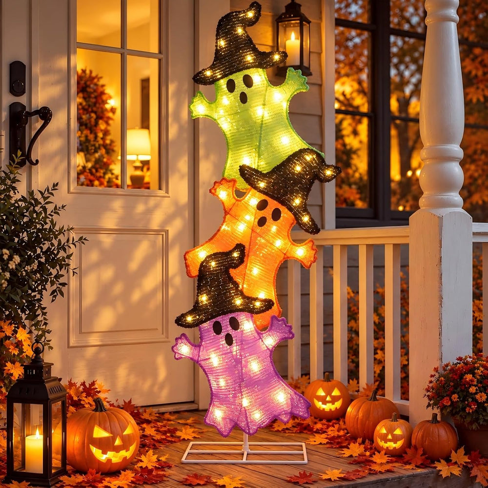 Halloween Ghost Lights 42 Inch H Pre-lit Lighted Ghost Witch Hats Decor
