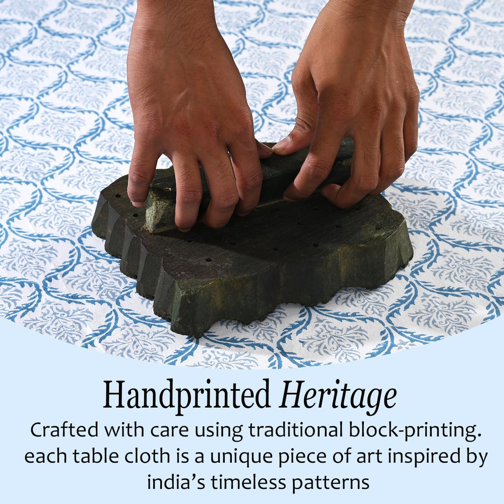CPC Indigo Regal Tablecloth 100% Cotton 60x60 Inch Indian Block Print Rectang...