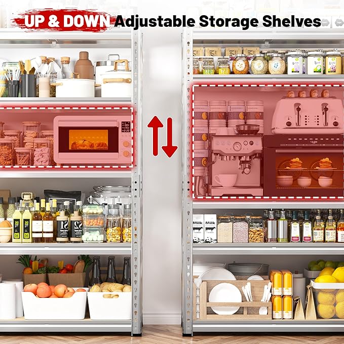 REIBII 2020LBS Garage Shelving Heavy Duty 5-Tier Storage Shelves Adjustable