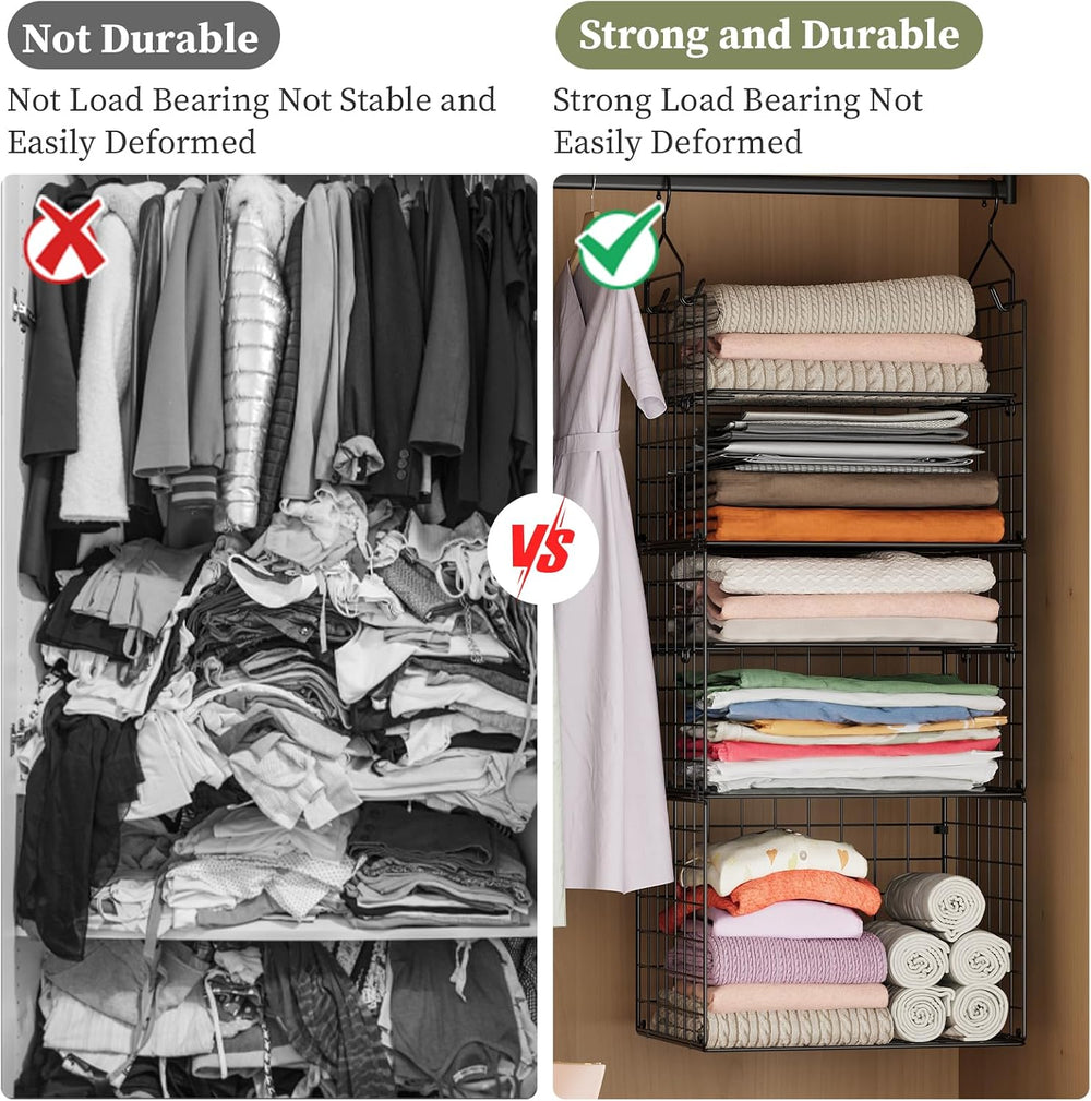 X-cosrack Closet Hanging Organizer Shelves - 5 Tier Wardrobe Organizers and S...