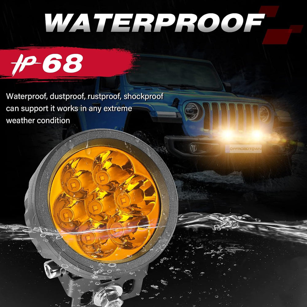 OFFROADTOWN 3.5Inch 80W Round LED Pods Lights Amber Offroad Fog Lights