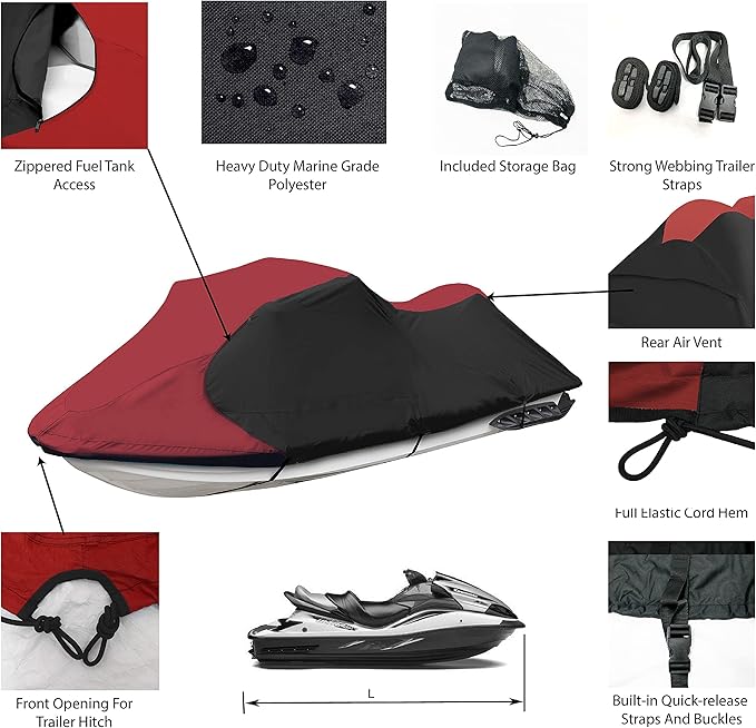 Trailerable Jet Ski Cover, Waterproof Marine Grade 600D Heavy Duty Polyester