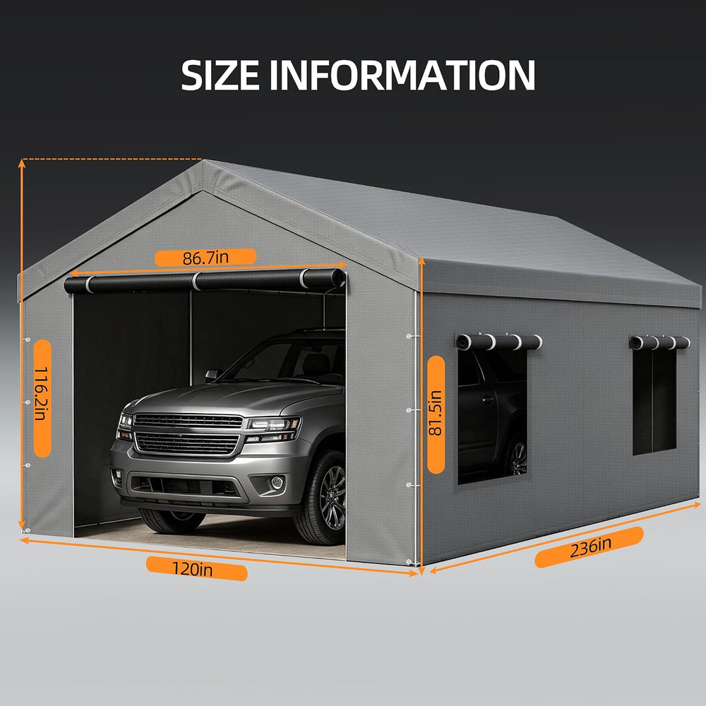 10x20 FT Carport Replacement Zipper Door,180G PE Waterproof UV Protected Tarp...