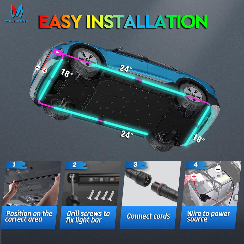 MICTUNING N8 Aluminum RGBW Car Underglow Light Kit with APP & Remote Cont...