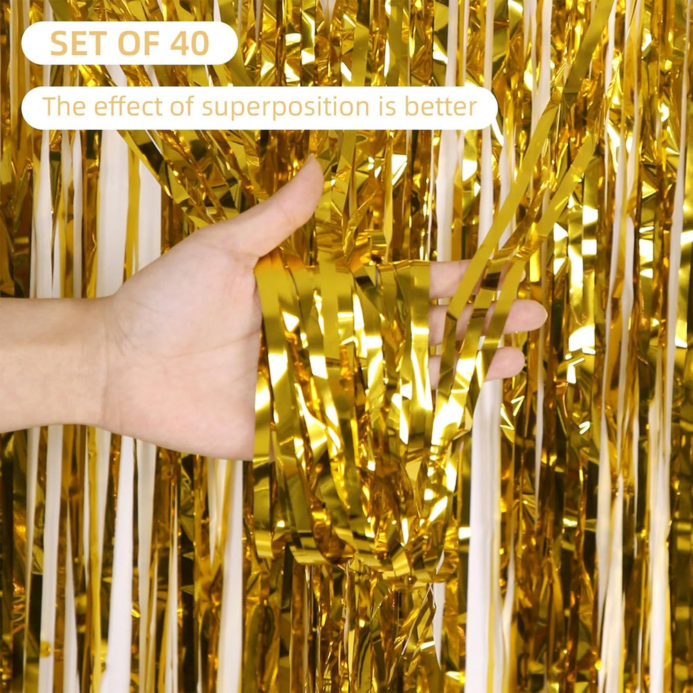40 Pack Gold Foil Curtain Backdrop Metallic Tinsel Foil Fringe Curtains Photo...