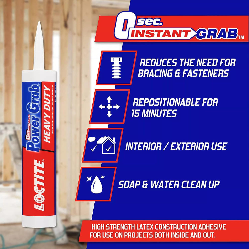 Loctite Power Grab Heavy Duty Construction Adhesive, 9 fl oz, 6 Pack