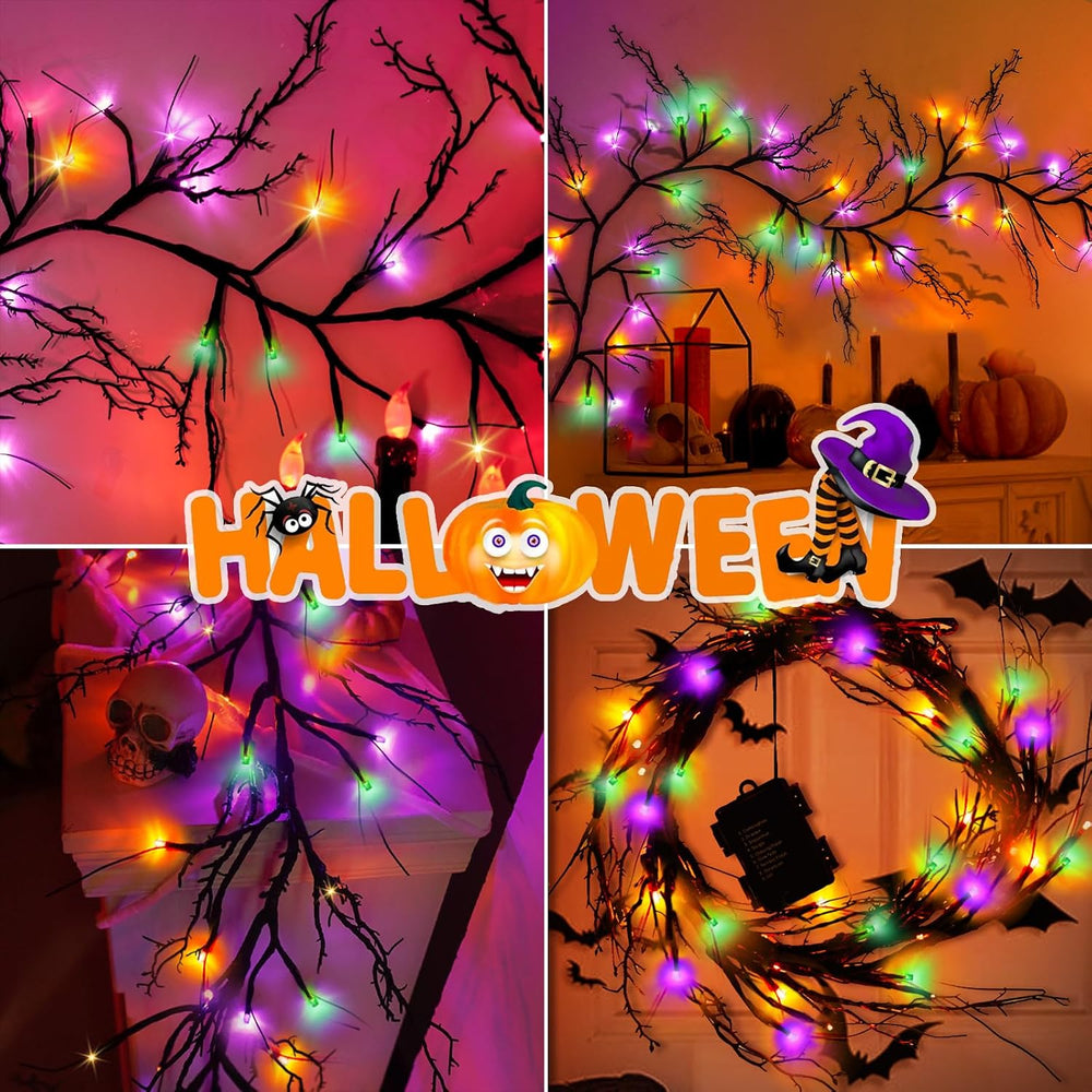 9Ft 72 LED Halloween Willow Vine Twig Garland with Lights - 8 Modes & Tim...