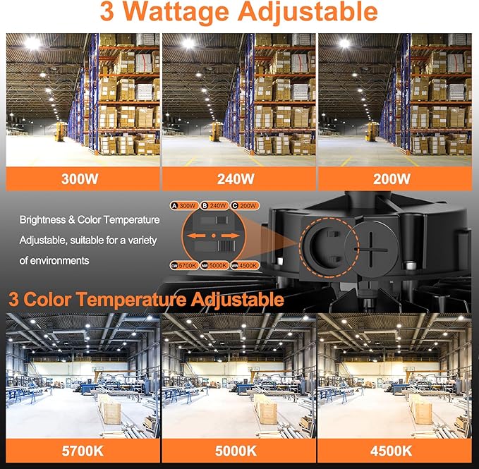 9Pack LED High Bay Lights, 300W UFO High Bay LED Shop Lights, 45000LM