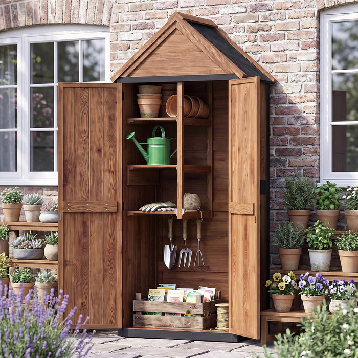 Aoxun Wood Outdoor Storage Cabinet with Floor 2.5'x1.4'