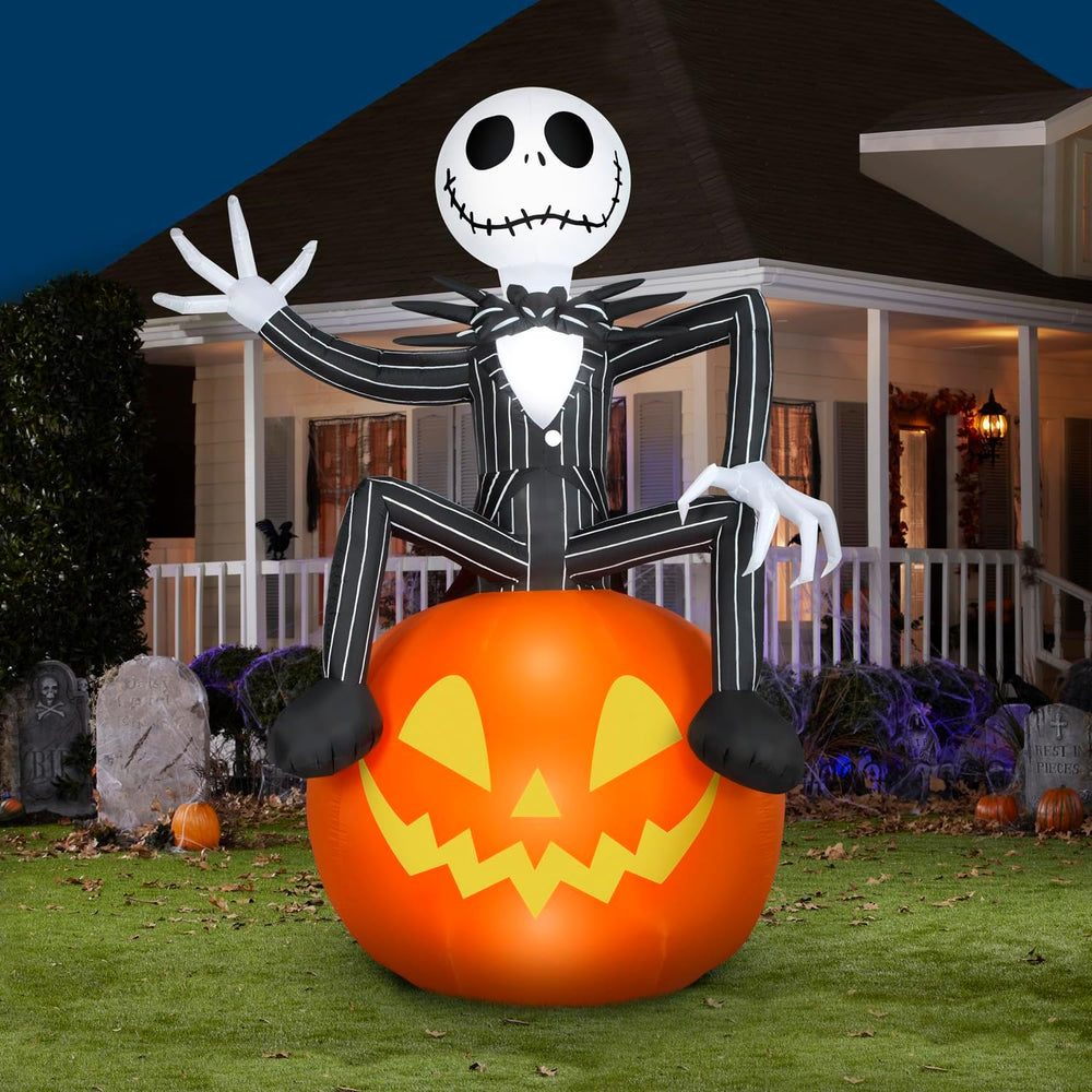 Gemmy Halloween Inflatable Jack Skellington on O' Lantern, 9.5 ft Tall, M...