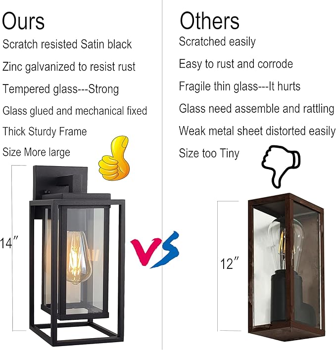 14" Outdoor Wall Light Fixtures Waterproofed Exterior Lantern W/Sturdy (...