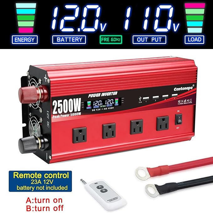 2500W Power Inverter 12V to 110V/120V DC to AC