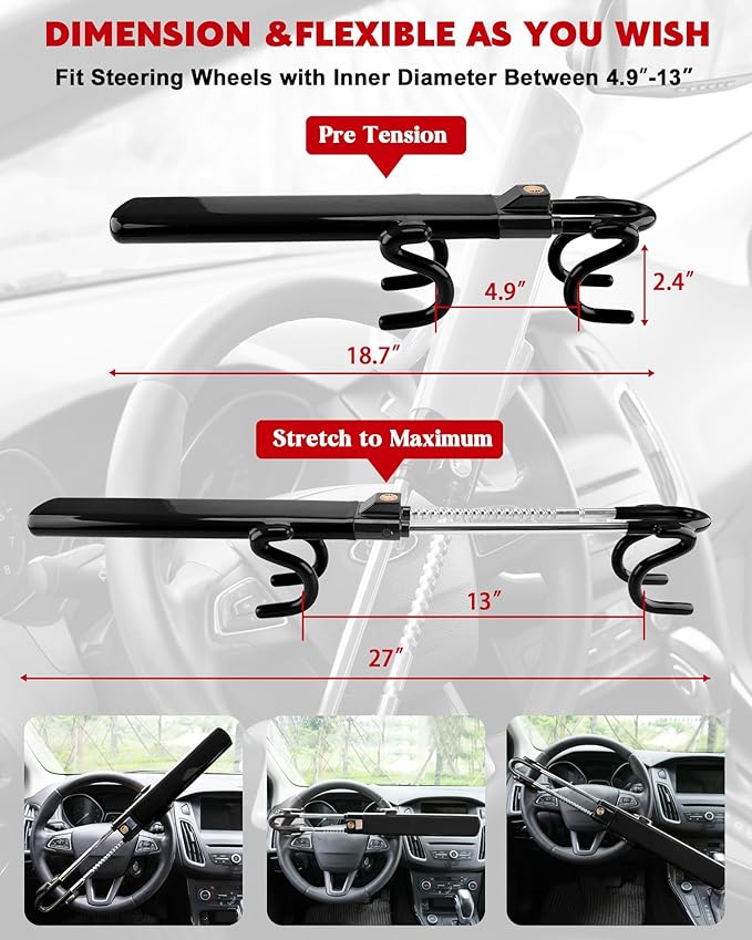 Tevlaphee Steering Wheel Lock Anti-Theft Car Device Heavy Duty Security Car