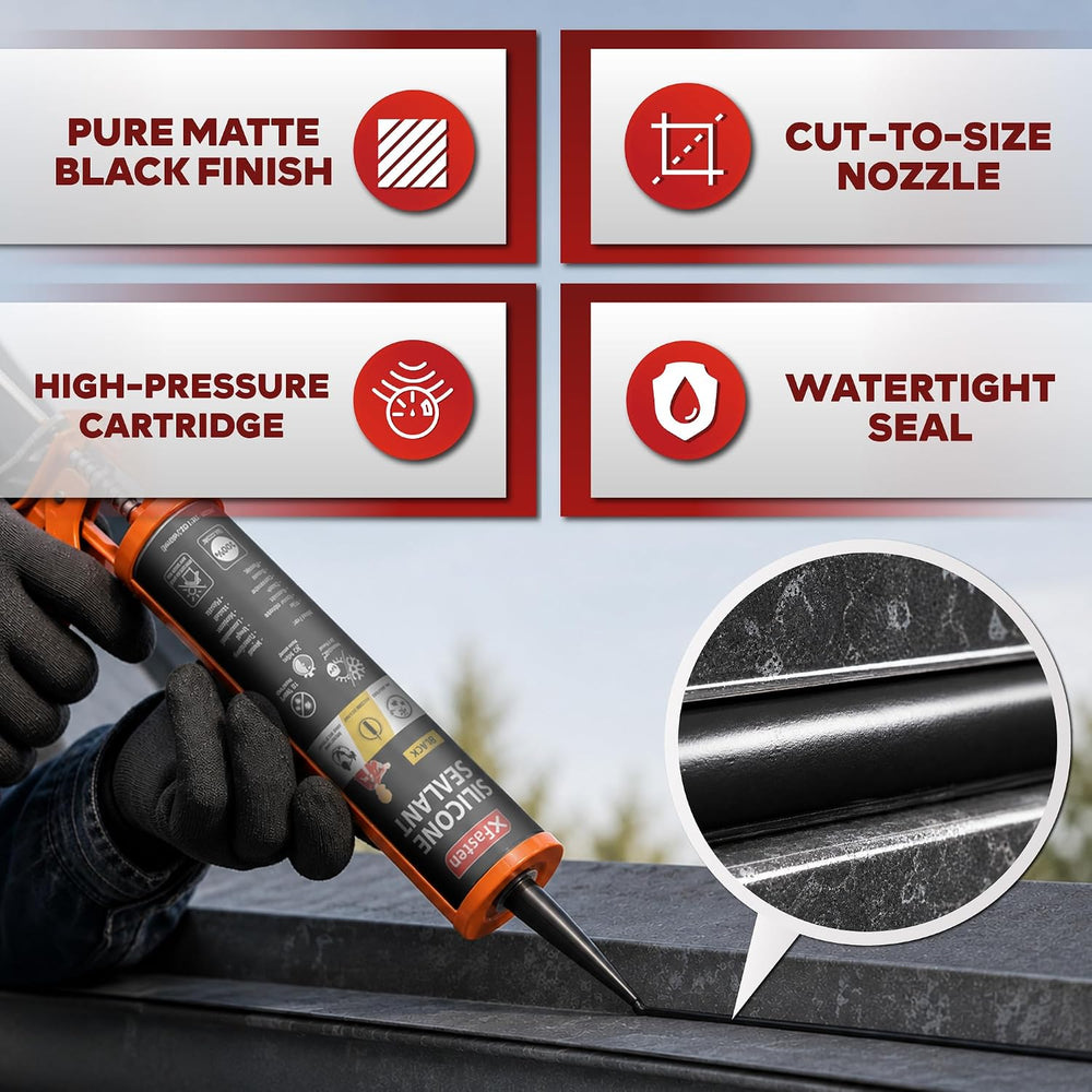 XFasten Black Silicone Caulk 10.1oz (16-Pack 161.6oz Total) Odorless 100% Sil...