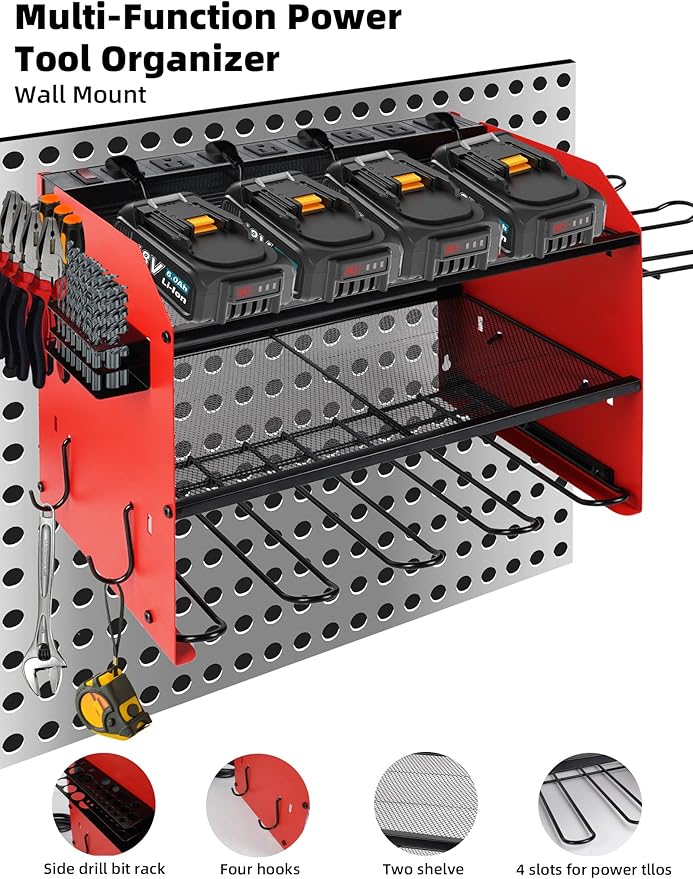 Power Tool Organizer wtih Charging Station，3 Layers Storage Rack