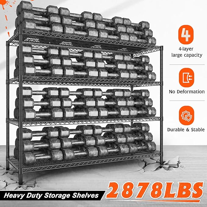 REIBII 60" W ×24" D×65.3" H, 4 Tier Wire Shelving 2878LBS Heav...