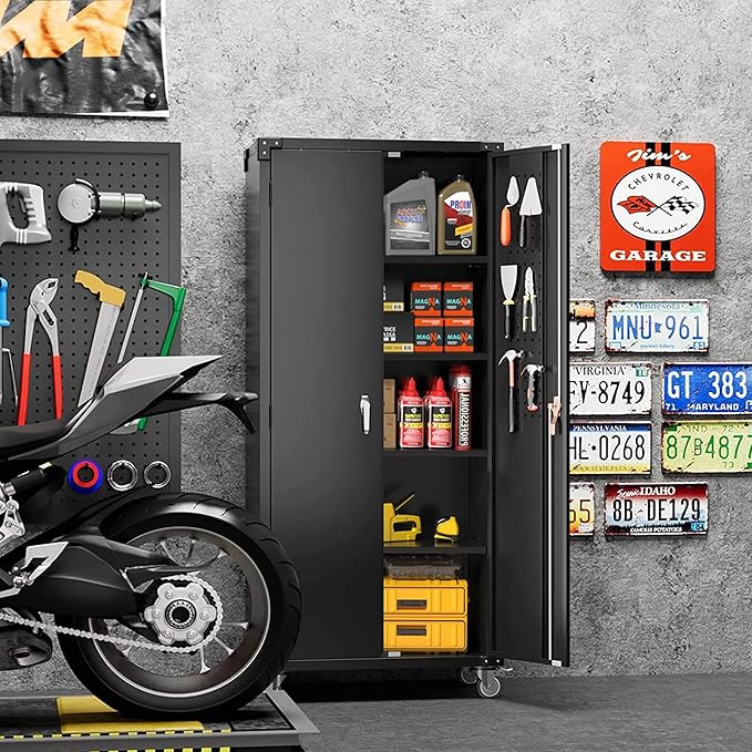 Garage Storage Cabinet with Wheels & Pegboard, Assembly Required