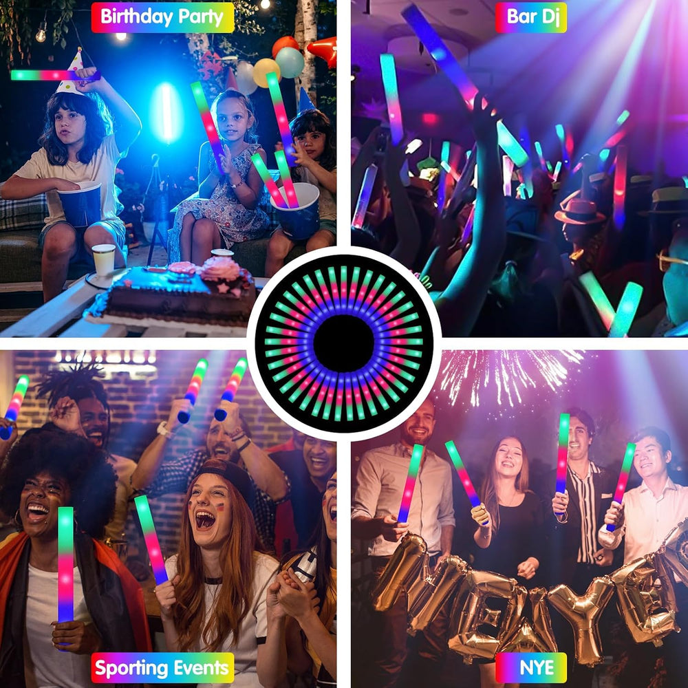 SHQDD 56PCS Foam Glow Sticks Bulk, Light up Foam Sticks with 3 Modes of Color...