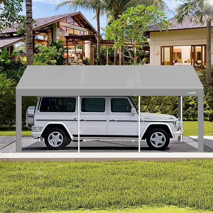 COBIZI Carport 10x20ft Heavy Duty Portable Garage, 2.0 Powder Coated Frame