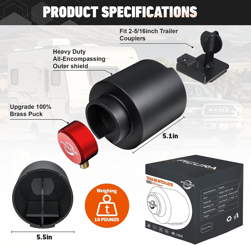 2026 Upgraded Trailer Lock Fits 2-5/16 Inch Coupler, Heavy Duty Trailer Hitch...