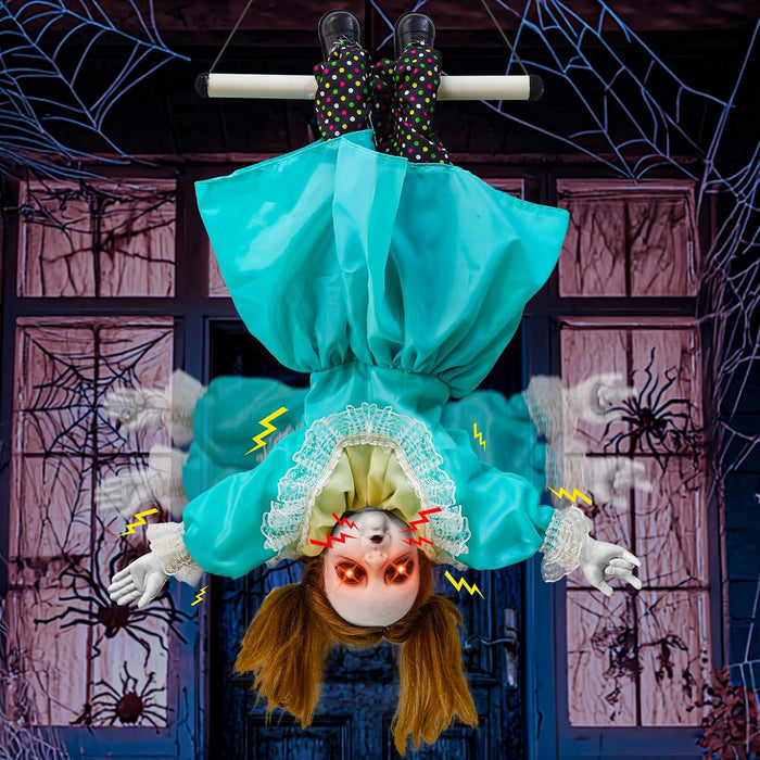 30'' Scary Halloween Animatronic Decorations Outdoor Hanging Swinging Girl
