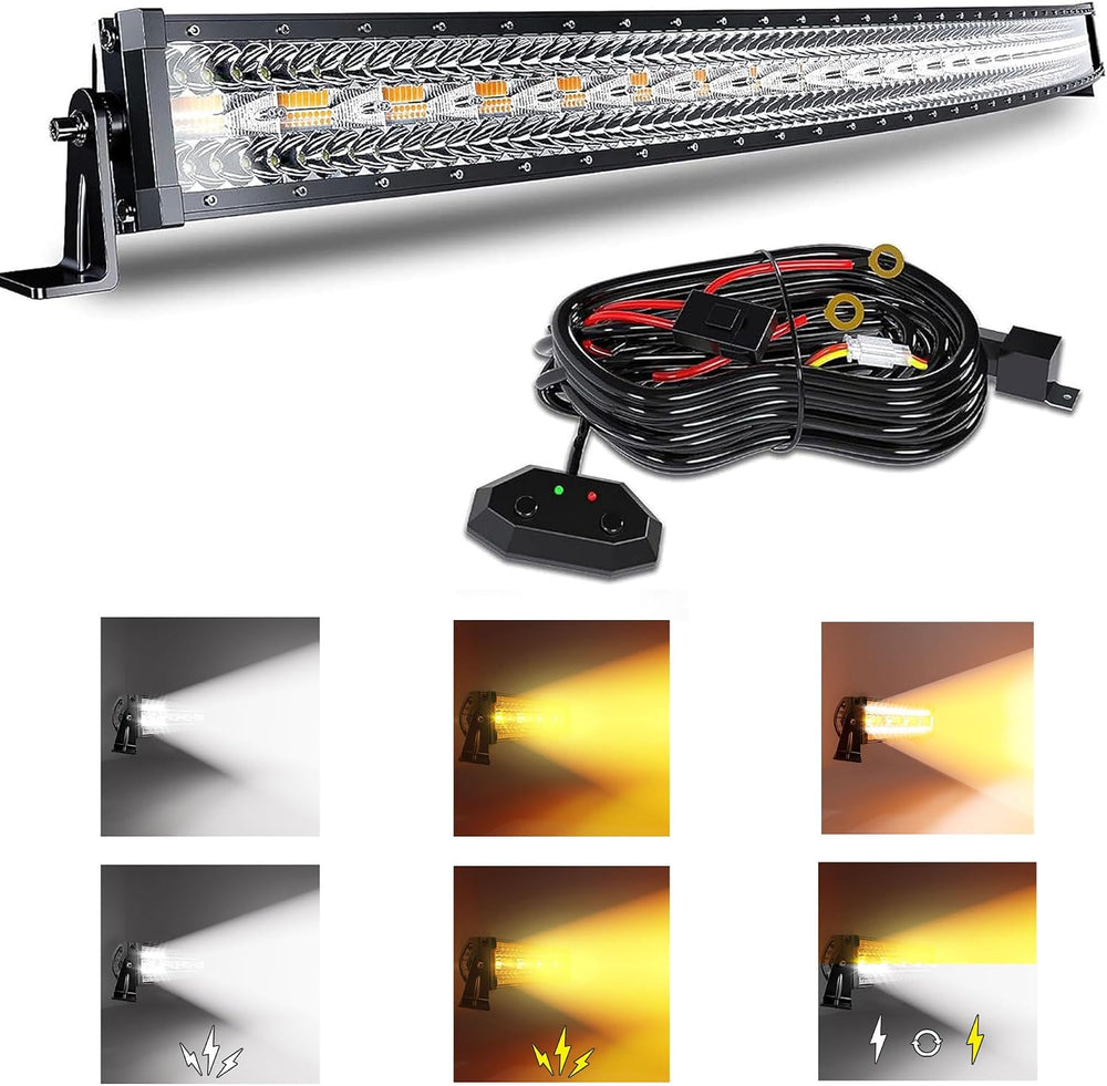 52Inch 300W Curved LED Light Bar White/Amber Flasing Six Strobe Modes