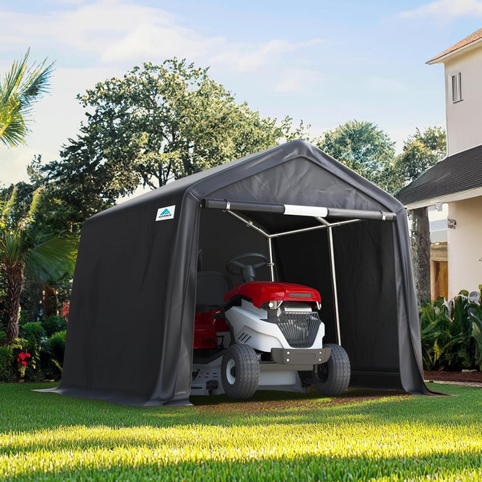 ADVANCE OUTDOOR 10x10 ft Heavy Duty Outdoor Patio Portable Canopy Storage Shelter Shed Carport with 2 Roll up Zipper Doors & Vents for Snowmobile Garden Tools, Gray