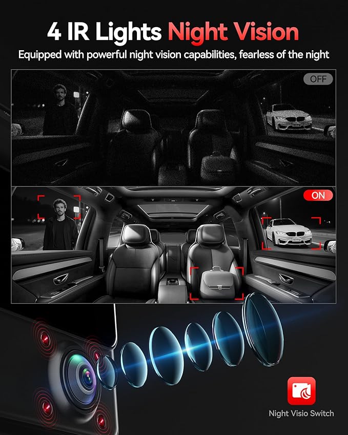 REDTIGER 530° Dash Cam 3 Channel, 2.5K+2.5K+1080P Triple Car Camera