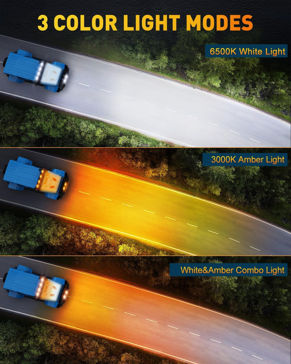 NAOEVO 6 Inch White Amber LED Light Bar, Lens Spot LED Fog Lights, 3-Mode