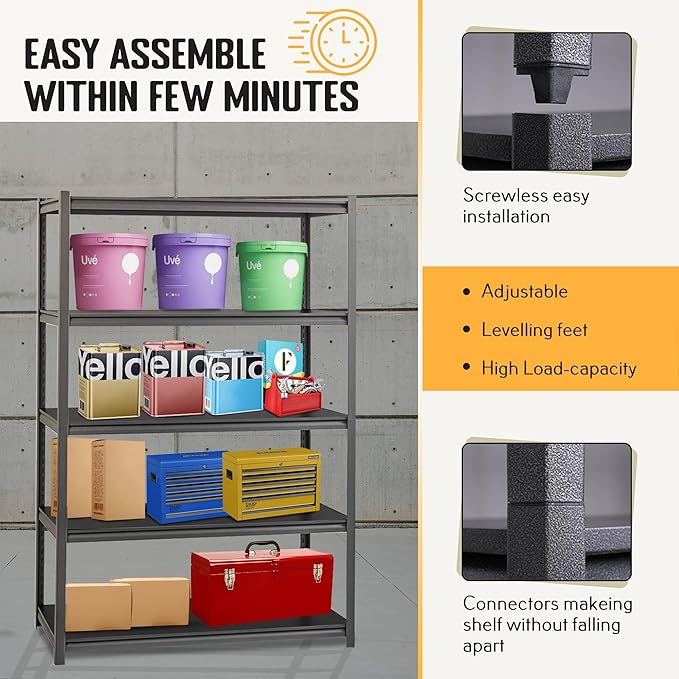 Rigma 5 Tier Garage Shelf, Heavy Duty Steel Shelving Unit, Adjustable Metal