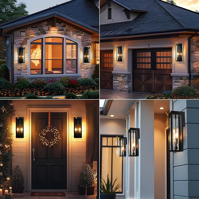 Black Motion Sensor Outdoor Lights 2-Light, 16” Modern Dusk to Dawn Sensor (2...