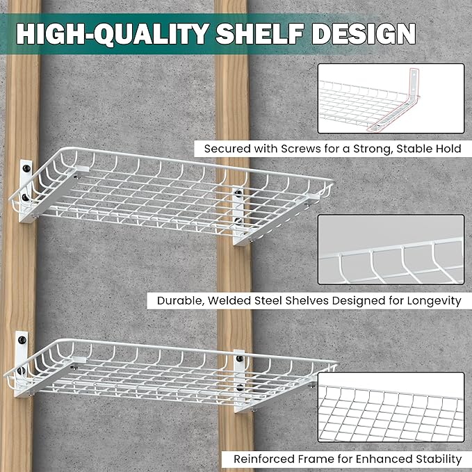 EVERHANGER Garage Wall Shelves 12x18 Inch, Wall Mounted Storage Shelf, Metal