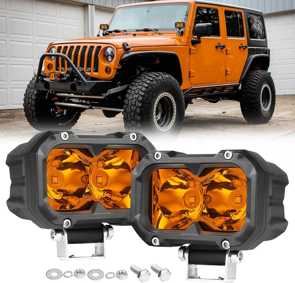 Amber LED Fog Lights, 2Pcs 4 Inch LED Pods Yellow Spot Driving Light 80W Ditc...