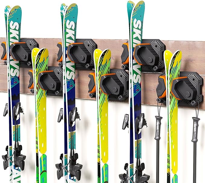 Ski & Snowboard Wall Rack for Garage Wall Fits Any Ski/board, Ski Wall Mount