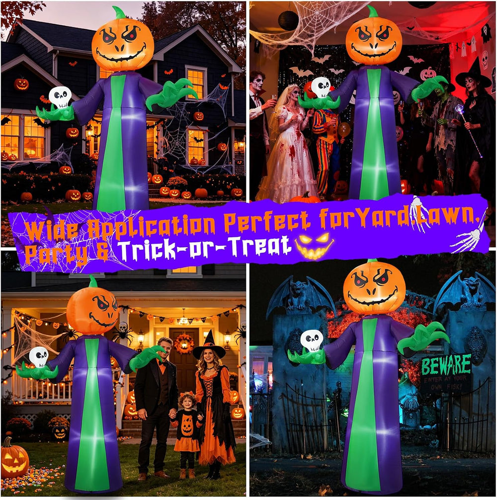 Halloween Inflatables 8FT Giant Pumpkin Monster with 180° Rotating Head &...