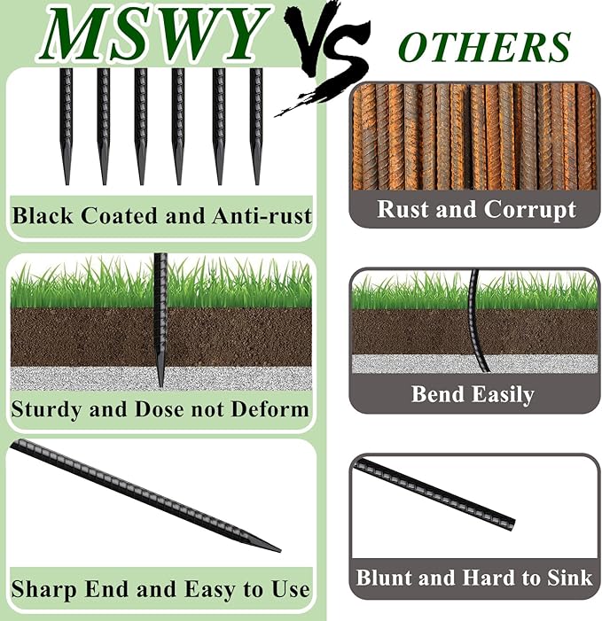 16 Inch Rebar Stakes 10 Pack Heavy Duty Ground Anchors 1/2 Inch Diameter