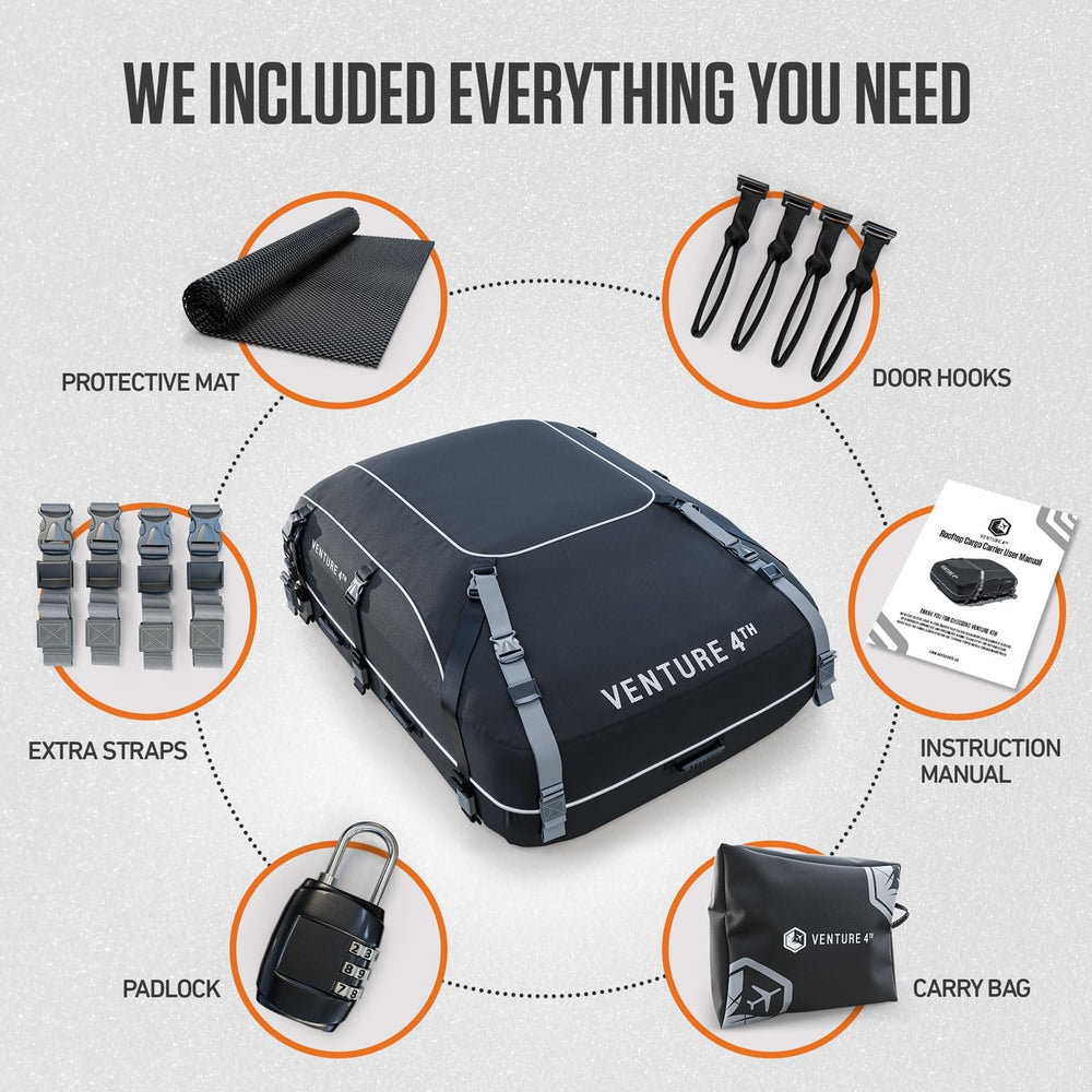 VENTURE 4TH Car Rooftop Cargo Carrier – 21 Cubic Feet Soft-Shell Waterproof R...