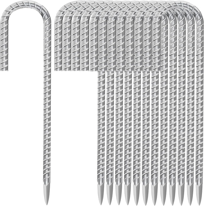 12 Inch Ground Stakes Heavy Duty J Hook 30-Pack Metal Spikes Galvanized Ground