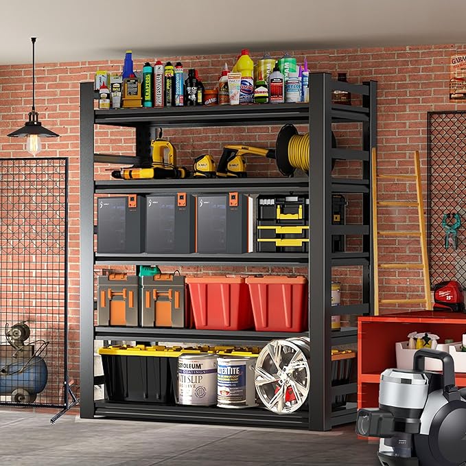 Adjustable 5-Tier Garage Shelving, Heavy Duty Steel Storage Shelves, High Load