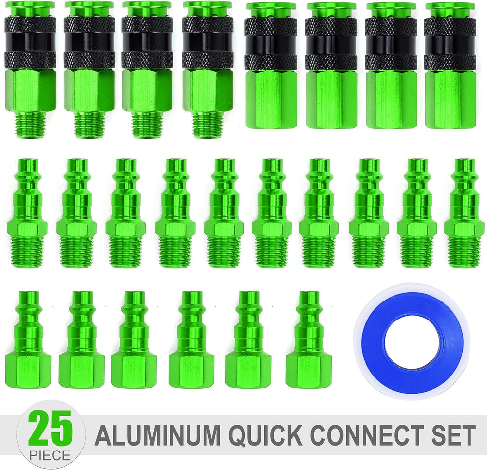 Aluminum Air Fittings, 1/4" NPT, 25 Pieces, Green