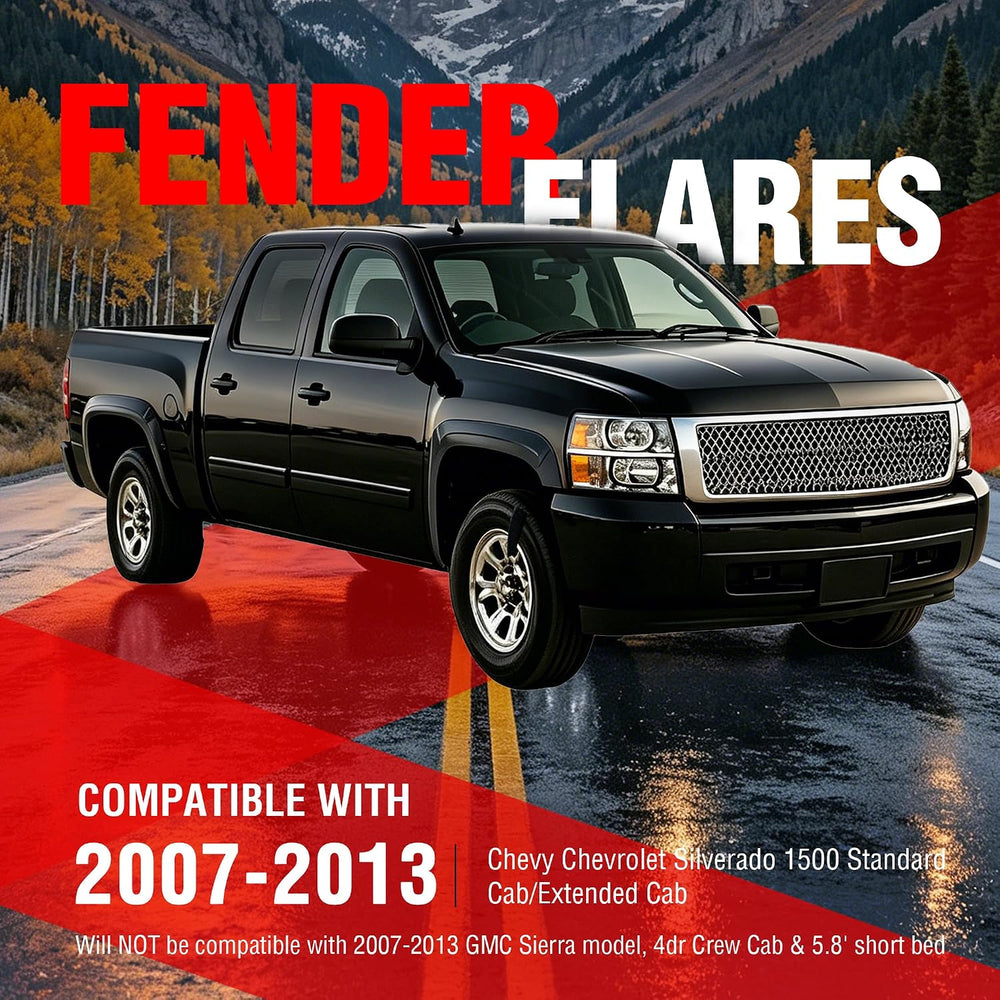 4Pcs Fender Flares Set Compatible with 2007-2013 Chevy Chevrolet Silverado 15...