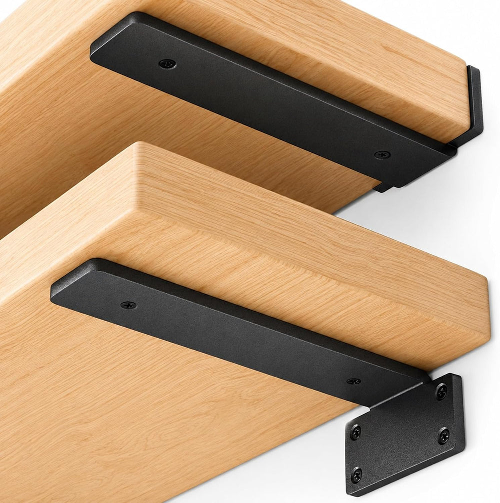 Floating Shelf Brackets 12 Inch 6 Pack, Hidden L Brackets for Shelves Black