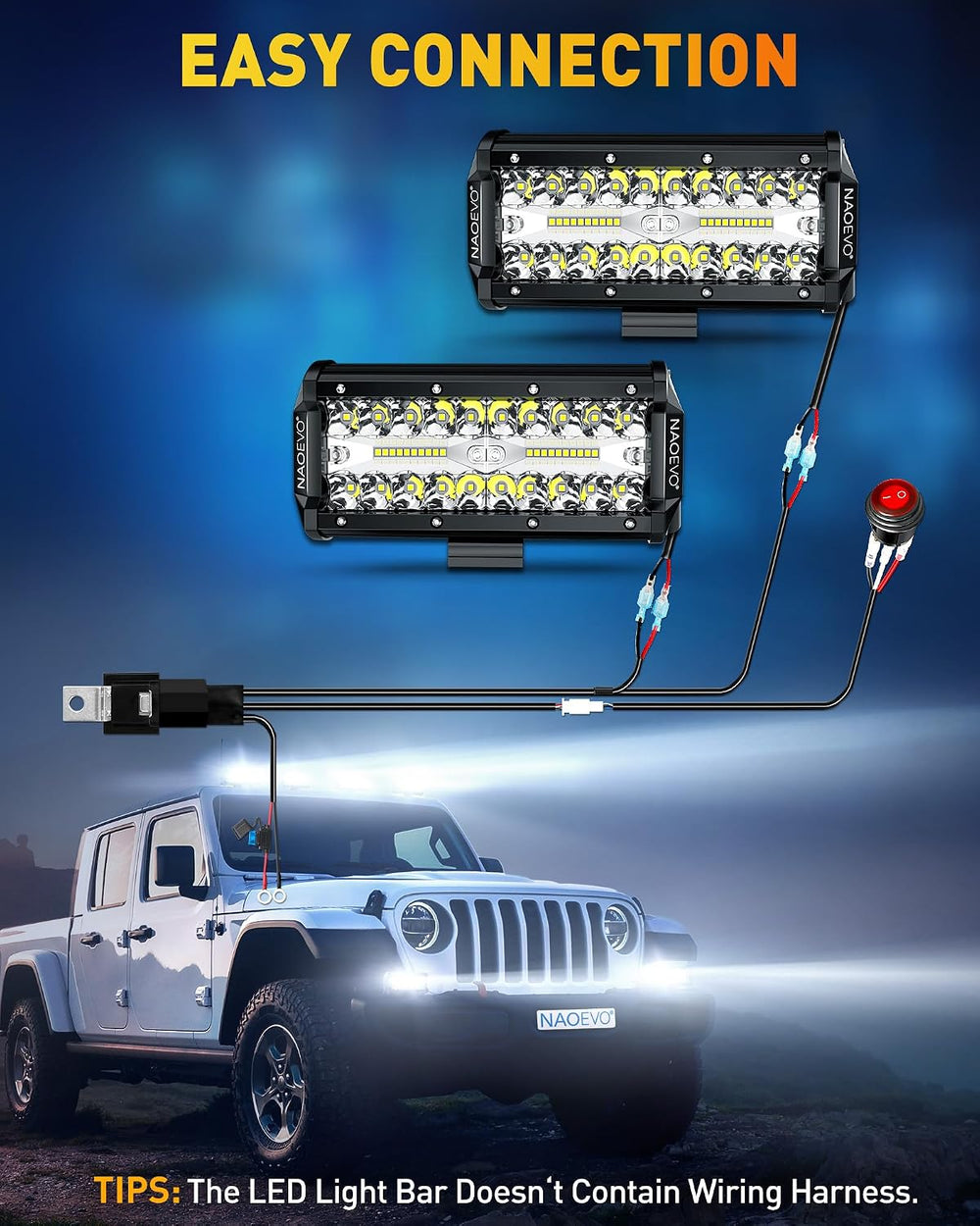 NAOEVO 7 Inch LED Light Bar, 240W 24,000LM LED Fog Lights, White