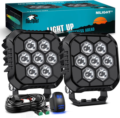 Nilight LED Pod Light 2 PCS 3.8 Inch 35 W 7 LED Square Hyper Spot Beam