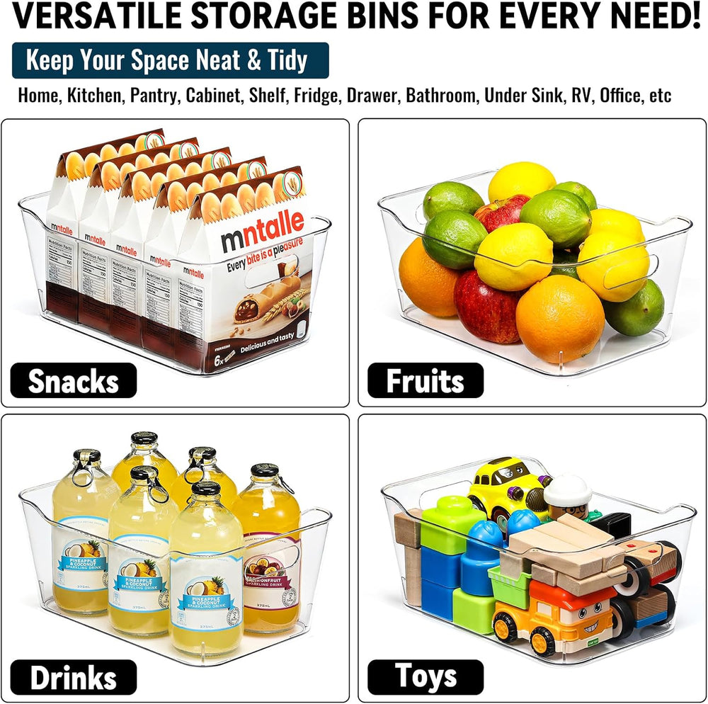 12 PACK Multi-Use Clear Storage Bins, Pantry Kitchen Cabinet Organizer Bins
