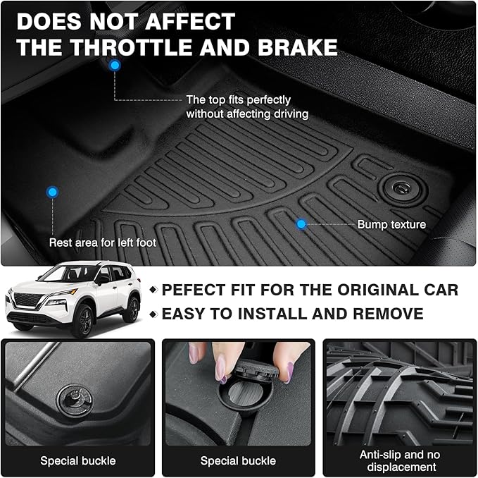 Powerty Floor Mats for 2021-2023 2024 2025 Nissan Rogue Accessories All Weather