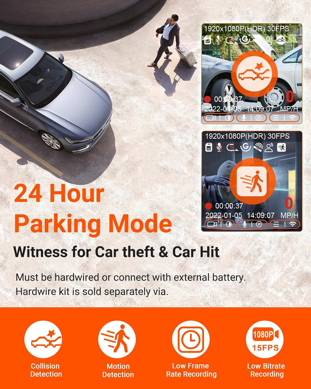 Vantrue E1 Lite 1080P Mini Dash Cam, 60fps HDR Night Vision Car Camera