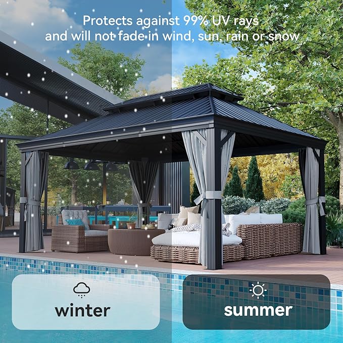 Aoxun 12' X 16' Permanent Hardtop Gazebo Aluminum Gazebo